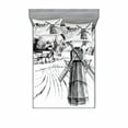 thumbnail image 2 of Ambesonne Landscape Fitted Sheet & Pillow Sham Set, Farm Town Houses Mill, Twinxl, Black White, 2 of 3