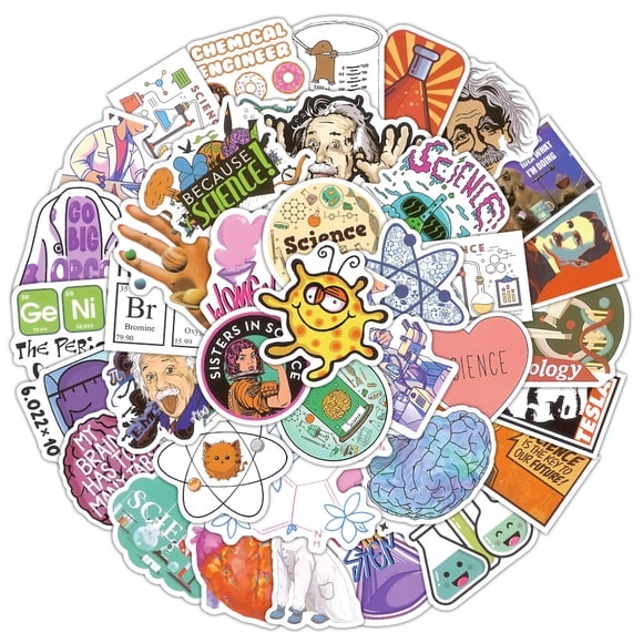 Calcomanías de vinilo impermeables Stickers Science Elements, 50 unidades