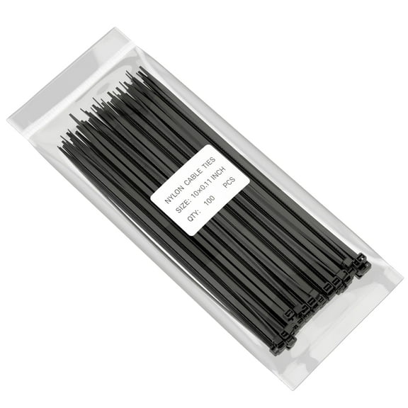 10 Inch Black Nylon Cable Zip Ties Self Locking Pack of 100
