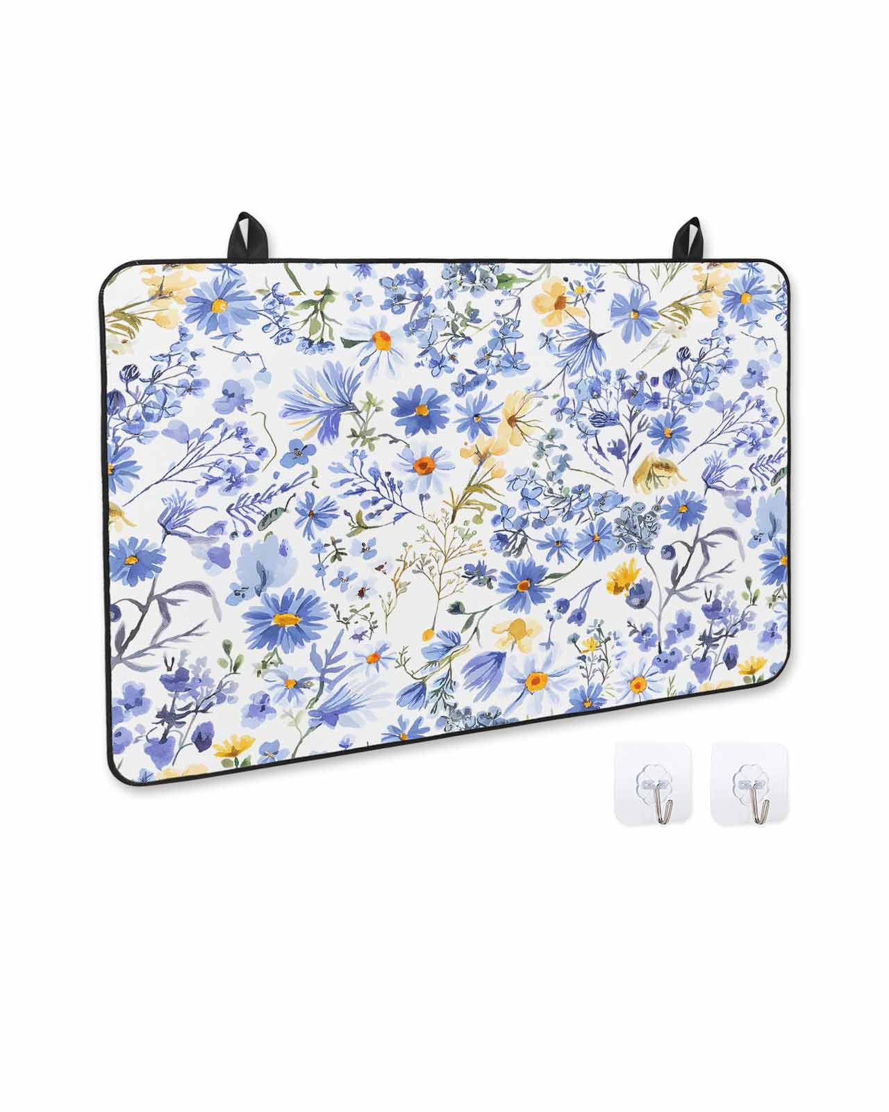 nqOlkjepod Large Induction Cooktop Protector Mat 24"x21", Blue Flowers Stove Top Covers for Electric Stove, Farmhouse Wildflowers Botanical Leaf Stove Burner Cover Mats, Glass Top Stove Cover