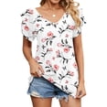 thumbnail image 3 of STARVNC Women Floral Print V Neck Tiered Ruffle Sleeve Mid-Length Shirt, 3 of 5