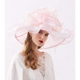 thumbnail image 3 of Women Derby Church Hat Organza Flower Wedding Tea Party Fascinator Hat Wide Brim Sun Hat, 3 of 5