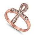 thumbnail image 4 of Cross Ankh Eternity Ring Round Rose Tone CZ 925 Sterling Silver Size 6, 4 of 6