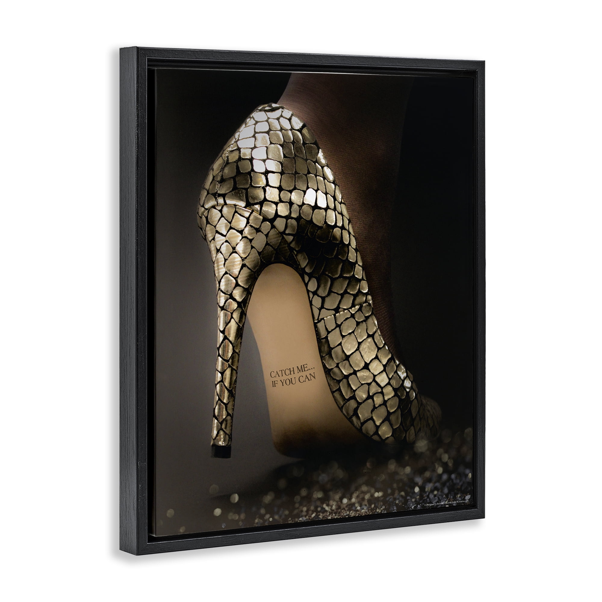 Stupell Industries Snake Pattern Heels Fashion Painting Black Floater Framed Canvas Art Print Wall Art, 17 x 21