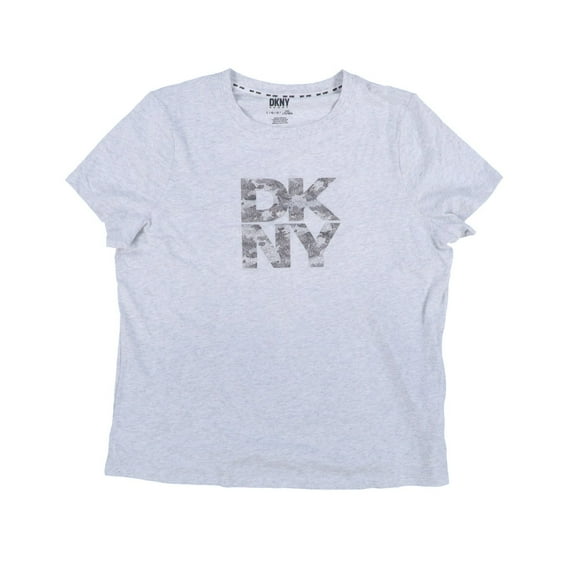 DKNY Women's Shirt Stacked Camo Sparkle Logo Grey Large New