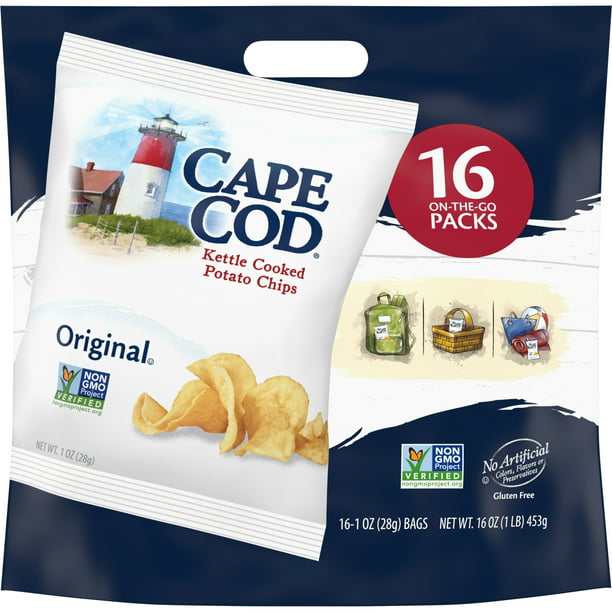 Cape Cod Potato Chips, Original Kettle Cooked Chips, Snack Bags 16 Ct