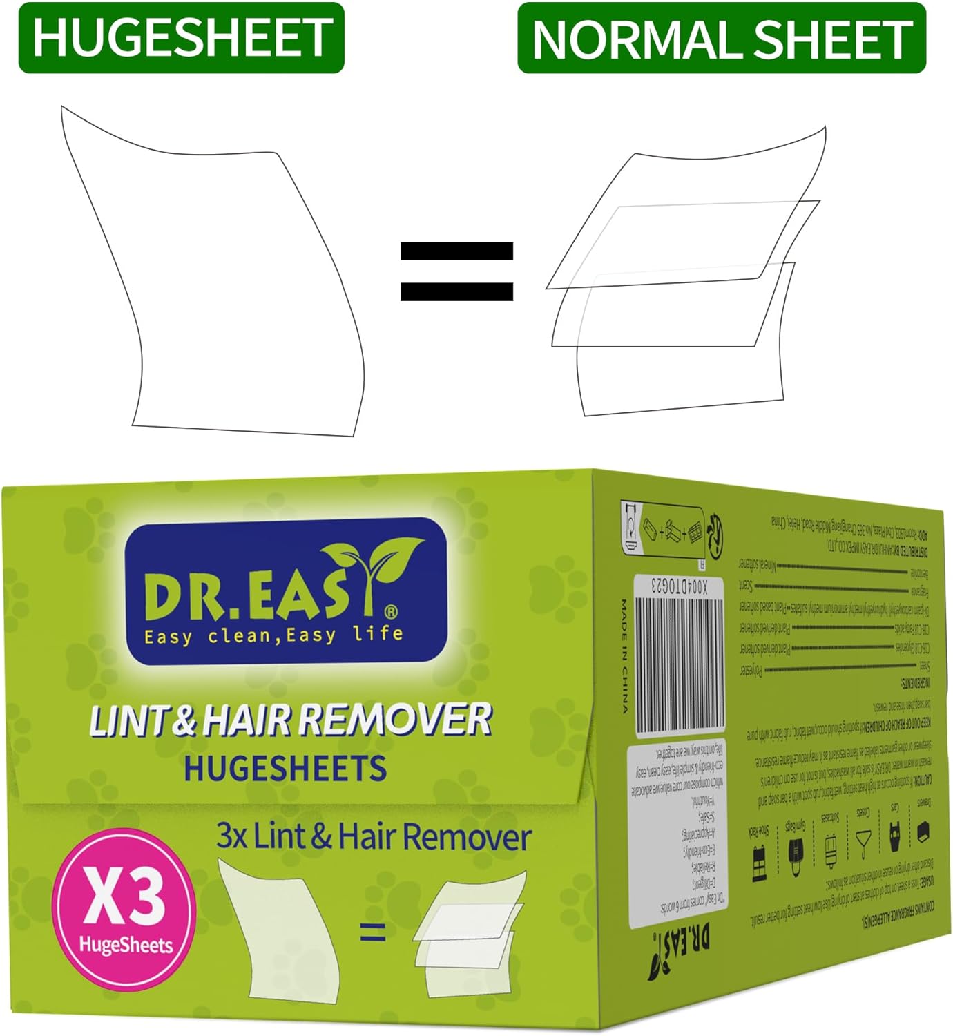 r.Easy LINT & HAIR REMOVER Pet HUGESHEETS with 3X , Rose Dream, 200 Count,PLANT&MINERAL-BASED FORMULA