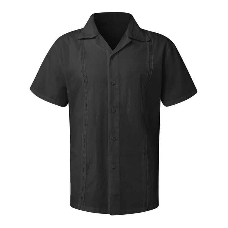 B91xZ Shirts for Men Male Summer Casual Top Shirt Embroidery Edge Solid  Shirts Short Sleeves Top Shirt Lapel Collar Solid Mens Shirts Black,Size M  