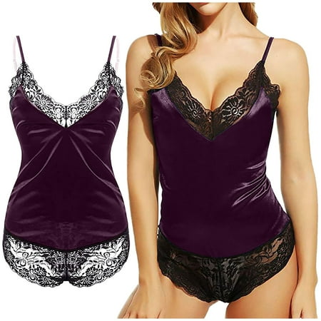 Women s Cotton Sleepwear Women Lingerie V Neck Nightwear Ice Silk Sleepwear Lace Chemise Purple Women s Sleepwear XL
