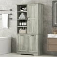 thumbnail image 2 of Euroco Bathroom Storage Cabinet with Doors and Drawers, Tilt-Out Laundry Hamper, Multiple Storage Space, Freestanding Style, Open Shelve, Adjustable Shelf, Oak, 2 of 9