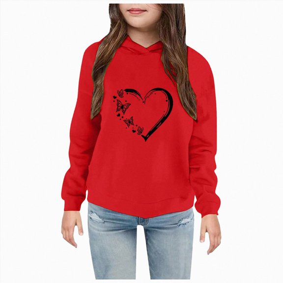 Ymyiu Hoodies for Kids Cute Graphic Hoodies Hooded Sweatshirts for Teen Girls Lightweight Pullover Tops 4T 5T(Red, 4-5 Years)