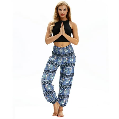 

Women s Boho Pants Harem Smocked Waist Yoga Hippie Palazzo Summer Beach Pants Comfy Elephant Pajama