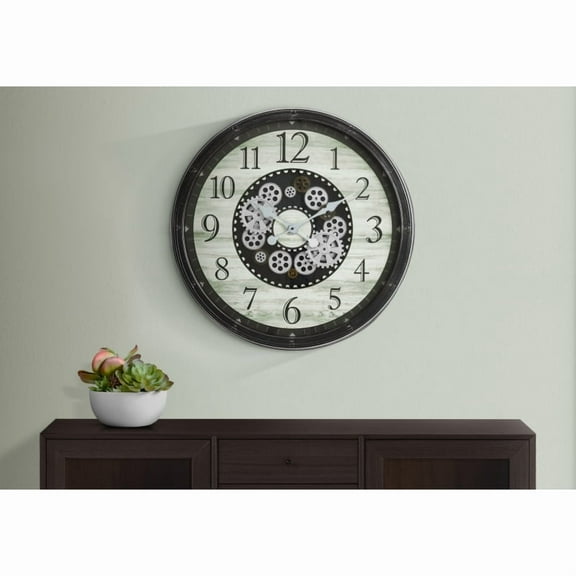 Clocks, 30" Round, Gear Mechanism, Large Oversized, Wall Clock, Brown, Transitional