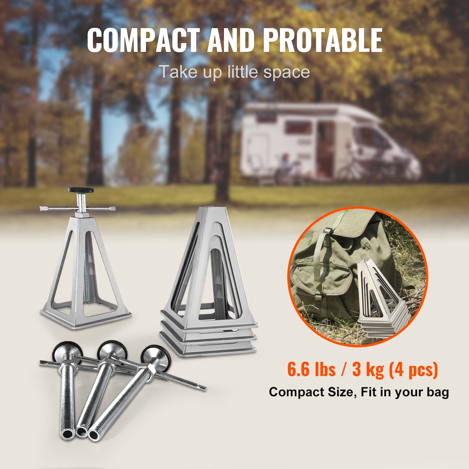 KFFKFF RV Stabilizer Jacks, 4-Pack, Crafted from Aluminum, Ideal for Camper Trailers, Single Screw Jack with Load Bearing of 6000 Lbs, Adjustable Height from 11 to 17 inches