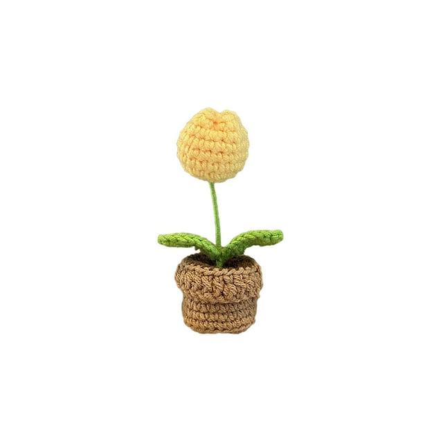 Ramo de flores de ganchillo tejido, decoración de mesa hecha a mano, Mini planta en maceta de ganchillo para baño, adornos de escritorio rústicos Flor amarilla mayimx Centros de mesa de escritorio