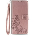 thumbnail image 3 of Cases for iPhone 14 Pro Wallet Case for Women with Card Holder Embossed Flower Clover Flip Kickstand PU Leather Magnetic Protective Cover with Lanyard for Apple iPhone 14 Pro 6.1" Rose Gold, 3 of 14
