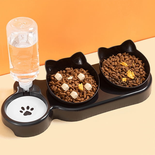 Dispensador automático de agua para mascotas y cuenco de comida - comedero elevado 2 en 1 con base antideslizante para gatos y perros