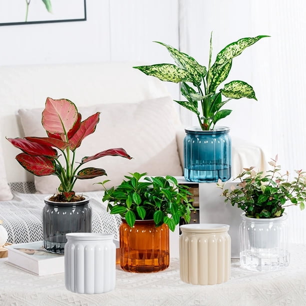 Maceta de plástico transparente con autorriego | Contenedor de plantas perezosas de almacenamiento de agua | Jardinera pequeña de escritorio para interiores | Para Salón, Oficina, Dormitorio