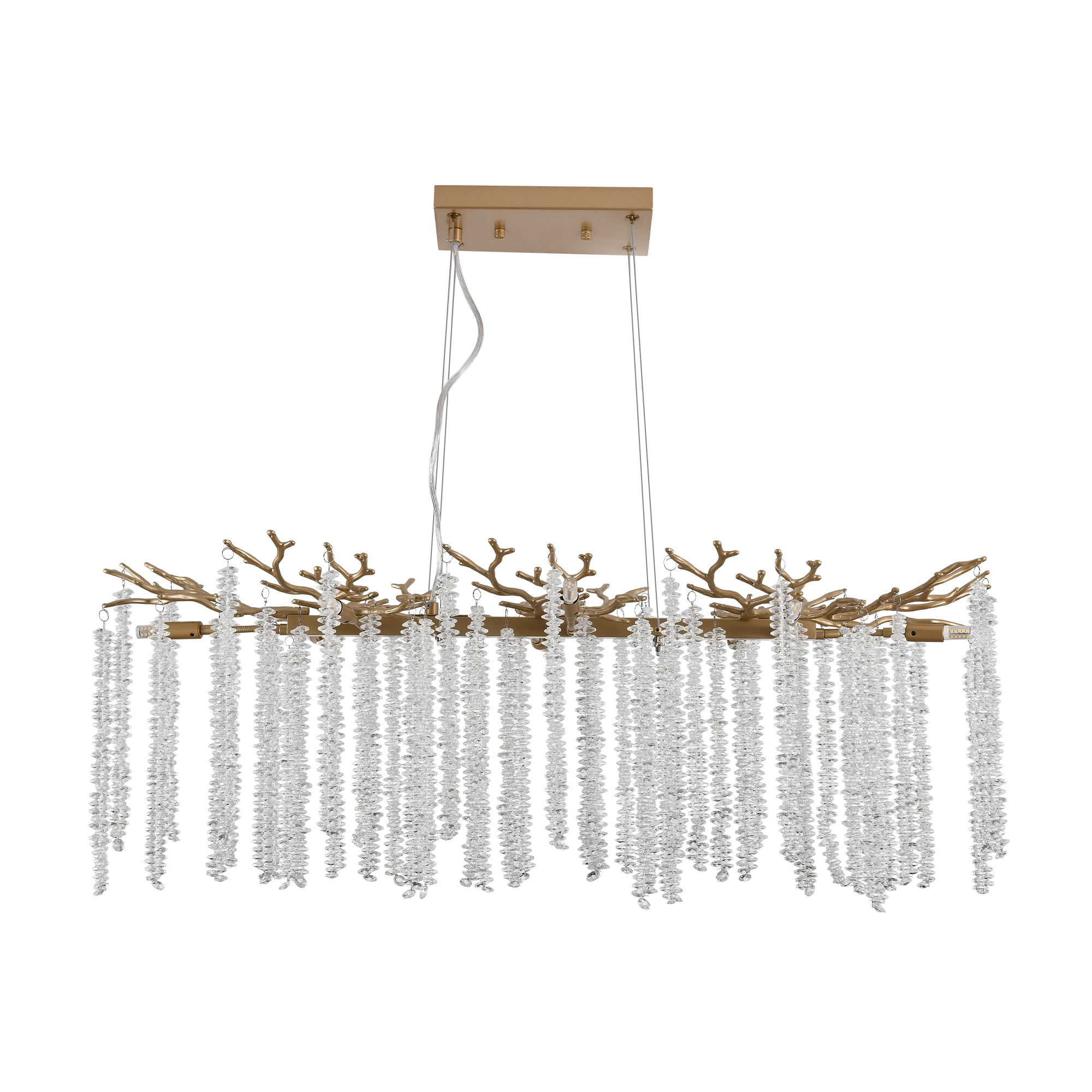 Modern Crystal Tree Branch Chandelier, Gold Linear Art Deco Raindrop Indoor Hanging Pendant Light Fixture for Dining Room Kitchen Island Living Room Bedroom 8 Lights 39.4''