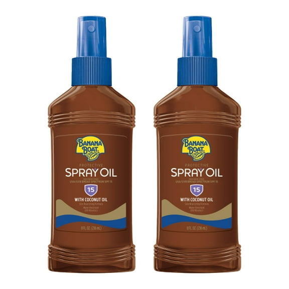 Banana Boat Deep Tanning Oil Pump Spray Sunscreen Broad Spectrum SPF 15 - 8 Ounces (Pack of 2)