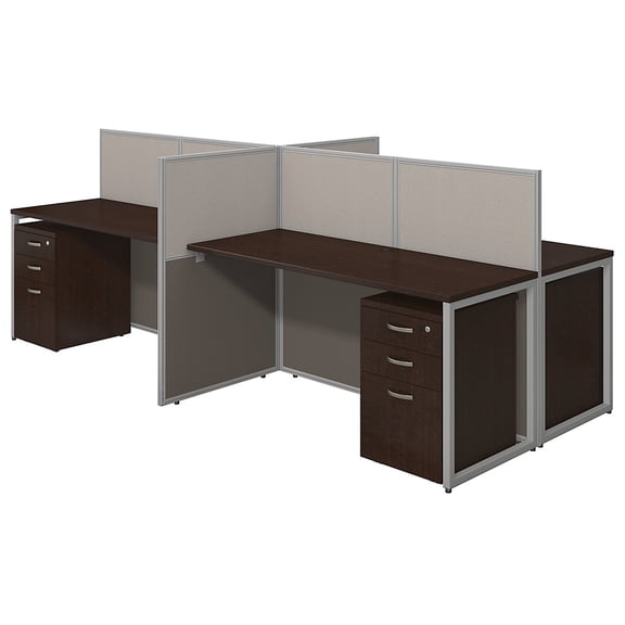 Easy Office 4 Person Straight Desk Open Office with Cabinets in Cherry