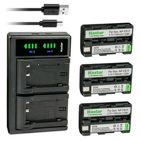 Kastar 3-Pack NP-FS11 Battery and LTD2 USB Charger Replacement for Sony CCD-CR1 CCD-CR5 DCR-PC1 DCR-PC2 DCR-PC3 DCR-PC4 DCR-PC5 DCR-TRV1VE DSC-F505 DSC-F505V Digital Cameras