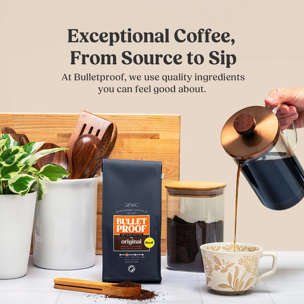 コーヒー Bulletproof Coffee MB*3 Decaf*1 Bulletproof Original Medium Roast Ground Decaf Coffee, 12