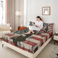 thumbnail image 4 of Feelyou Rustic Deer Animal Bed Sheets, Farmhouse Wooden Cabin King Sheets, Retro American Flag Sheet Set, Microfiber Bedroom Decor, 4 Pieces, 4 of 7
