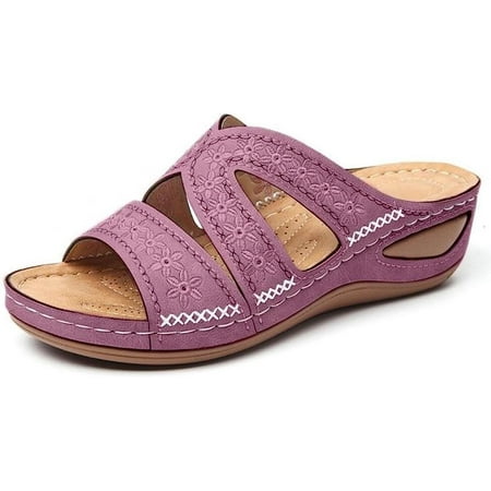 

Orthotic Slide Sandals For Women With Arch Support Embroidered Open Peep Toe Wedge Platform Sandal Summer Casual Shoes