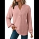 thumbnail image 3 of Blusas Tipo Suéter de Larga Informales con Cuello en V y Cuello de Gofre para Mujer Rosa L, 3 of 9