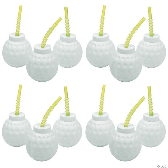 14 oz. Bulk 60 Count Golf Molded Reusable Plastic Cups with Lids & Straws
