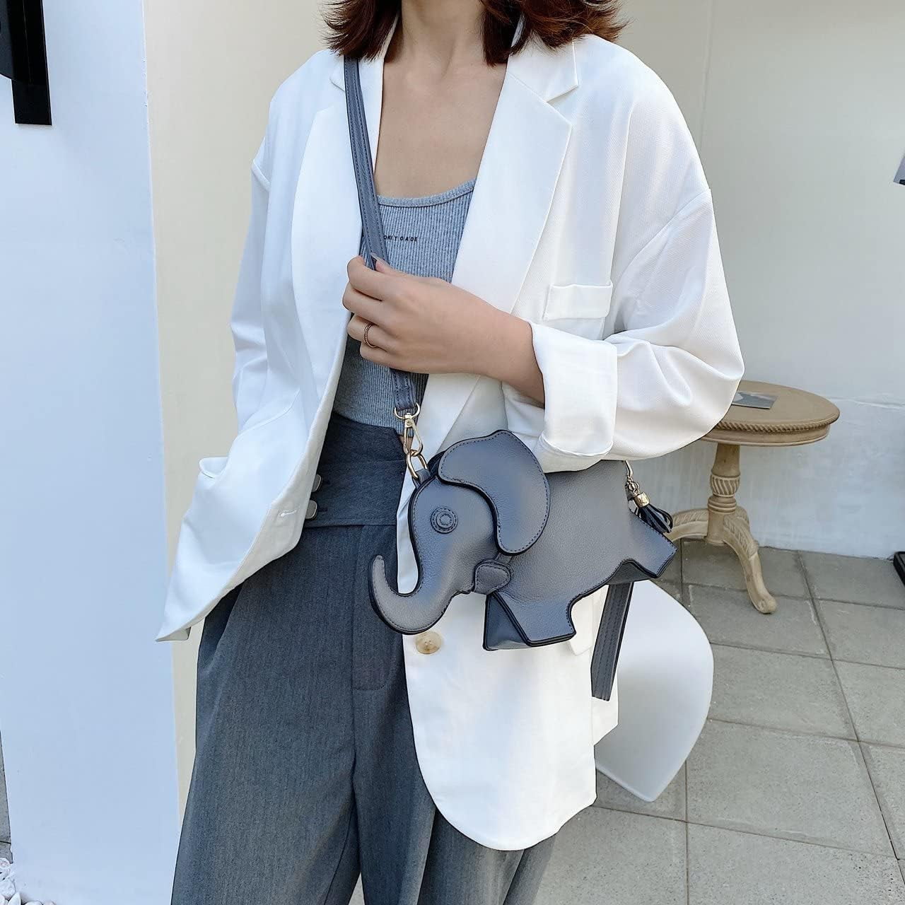 Elephant Shaped Crossbody Bag for Women Shoulder Handbag PU Leather Wristlet Clutch Purse