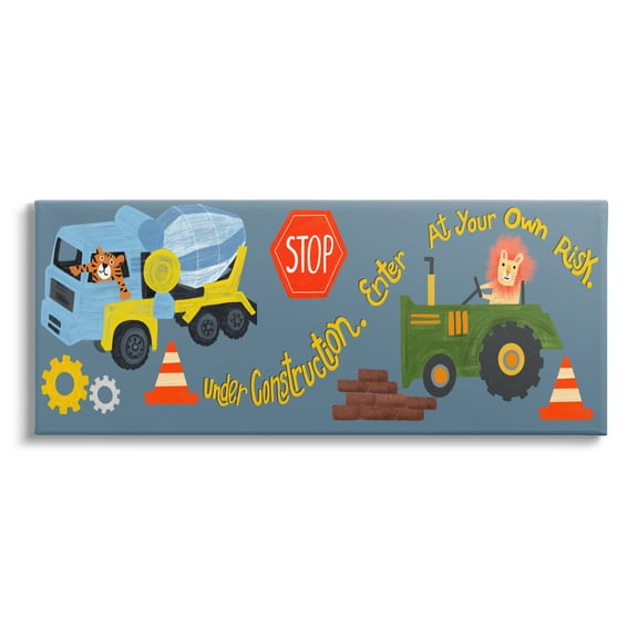Stupell Industries Under Construction Boy's Room Transportation Painting Gallery Wrapped Canvas Art Print Wall Art, 24 x 10