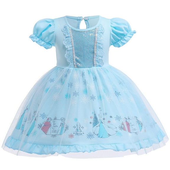 SUEE Toddler Girls Elsa Princess Dress Sequins Short Sleeve Birthday Fancy Outfit for 12M-6T