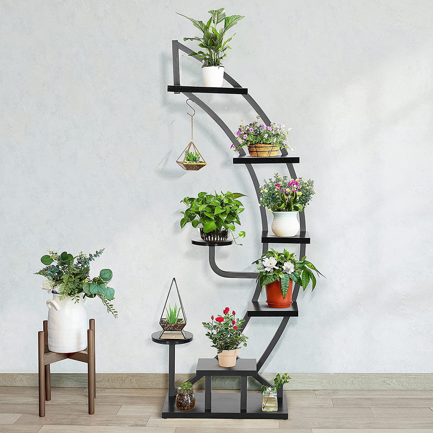 2 Pack Multipurpose Curved Steel Potted Plant Stand Book Display Shelf 8-Layer 