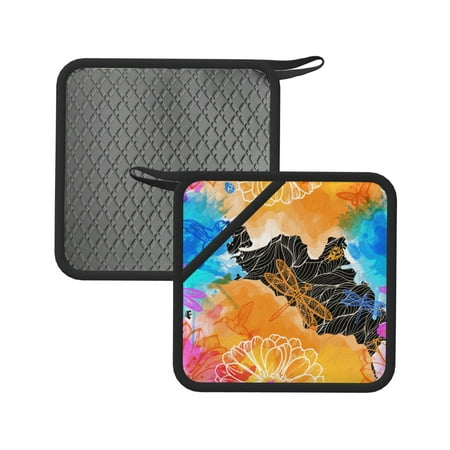 

2pcs Silicone Anti-Hot Hot Pads Oven Mitts Heat Resistant Pot Holders With Pockets Non Slip Oven Glove Potholder For Kitchen Cooking Bbq Baking 7.1in Abstract Watercolors Flowers Butterflies Bird