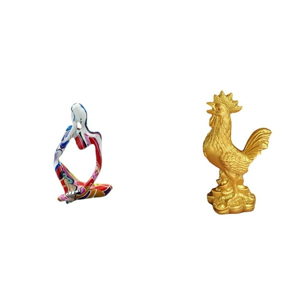 Estatua de resina,Figura ornamental de resina con estatua de un pensador sentado,Escultura de pollo,Escultura de gallina,decoración para el hogar,figura de gallo,Figura decorativa de