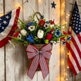 thumbnail image 5 of 4th of July Artificial Floral Wreath Flower Basket - Outdoor Hanging Red White Blue Flower Basket Garden Wall Decor for Courtyard Patio Independence Day Holiday Porch Scene Prop, 5 of 8