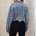 thumbnail image 3 of Vedolay Women's 2023 Jackets Womens Casual Long Sleeve Coat with Fringe Rhinestones Jean Jacket,Light Blue M, 3 of 5