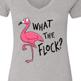thumbnail image 4 of Inktastic What the Flock? Funny Flamingo Women's V-Neck T-Shirt, 4 of 5
