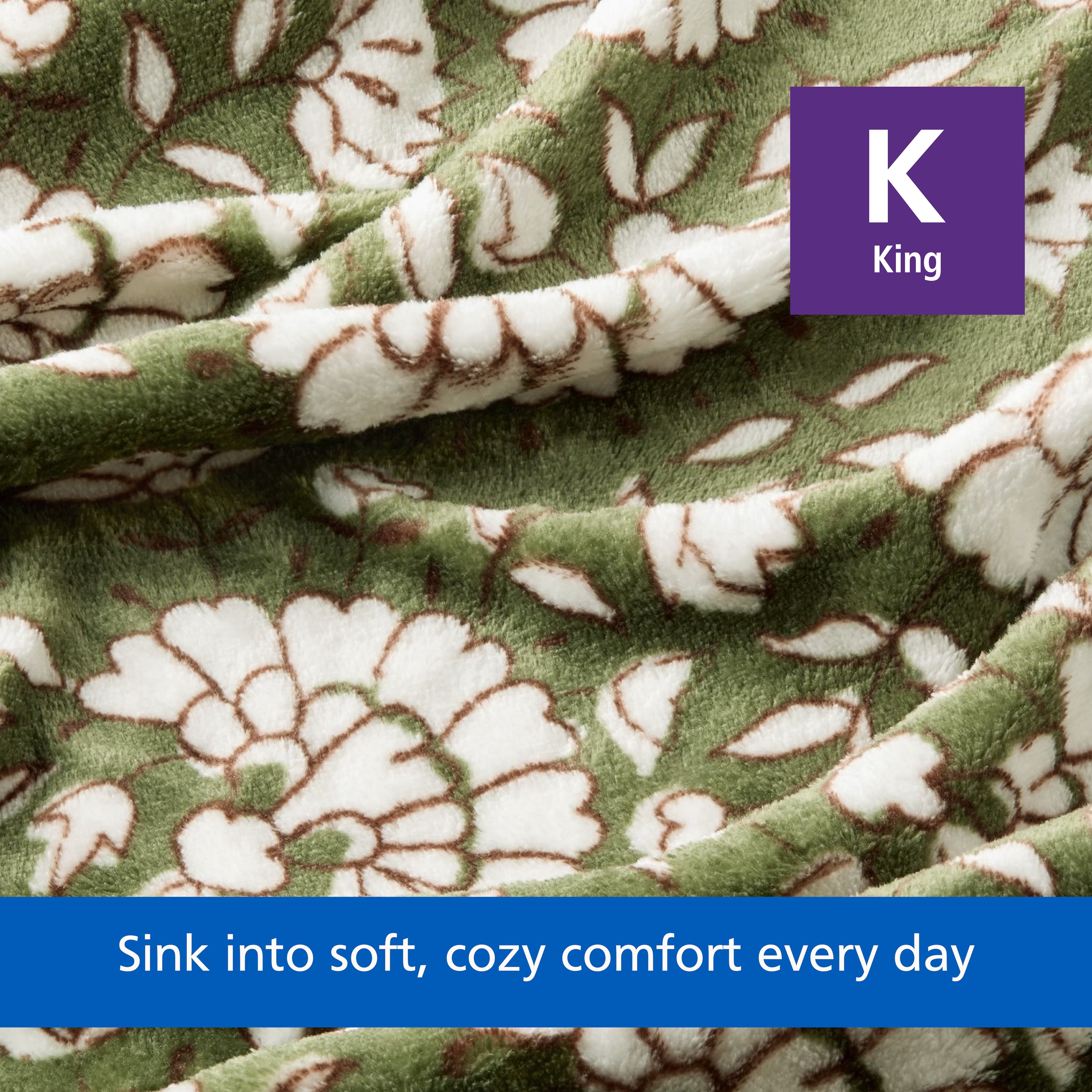 Mainstays Velvet Plush Bed Blanket, Green Floral, King Size
