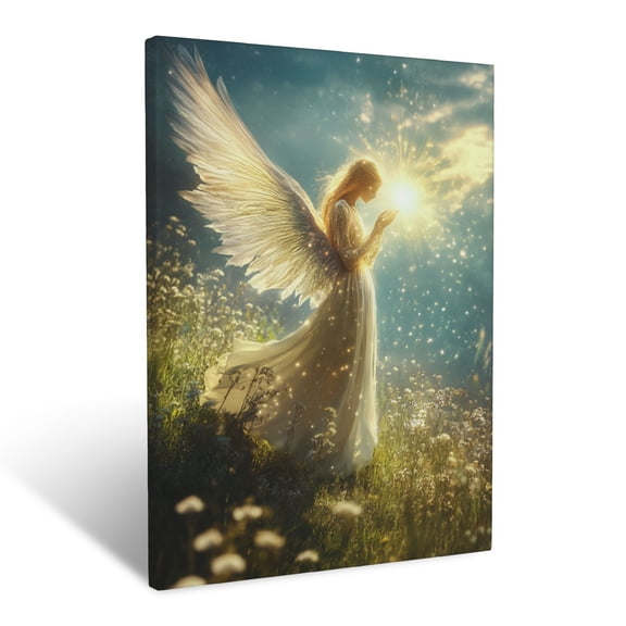 CozyNet Angel Guiding A Lost Soul Glowing Softly, Leading Through A Peaceful Meadow With Divine Care Wall Art Prints With Frame Canvas Perfect for Living Room & Bedroom, Wall Decor 12"x16"
