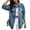 Light Blue, variant on Womens Jeans Jacket Solid Color Lapel Button Down Denim Casual Outerwear Long Sleeve Front Pockets Jacket for Spring and Fall
