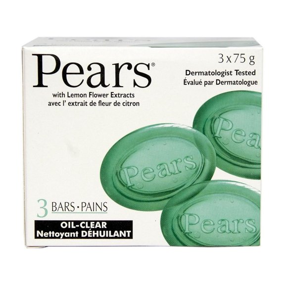 Pears Oil Clear Lemon Flower Extracts Bar Soap with Lemon Scent, 3 Bars
