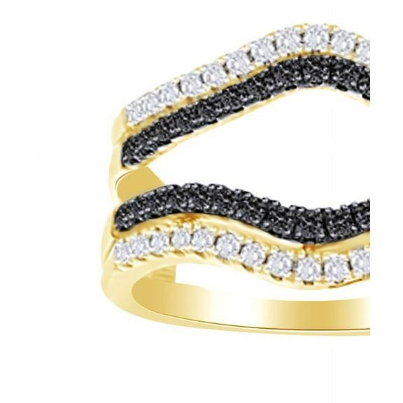 AFFY White & Black Natural Diamond (0.50 Cttw) Ring Guard Enhancer In 14K Solid Yellow Gold