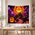 thumbnail image 5 of Giant Jack-O'-Lantern Above a Purple Village with Ghosts, Spooky Digital Art for Horror Fans, October Night Decor, Halloween Gift, Tapestry Wall Hanging for Bedroom and Dorm, 5 of 7
