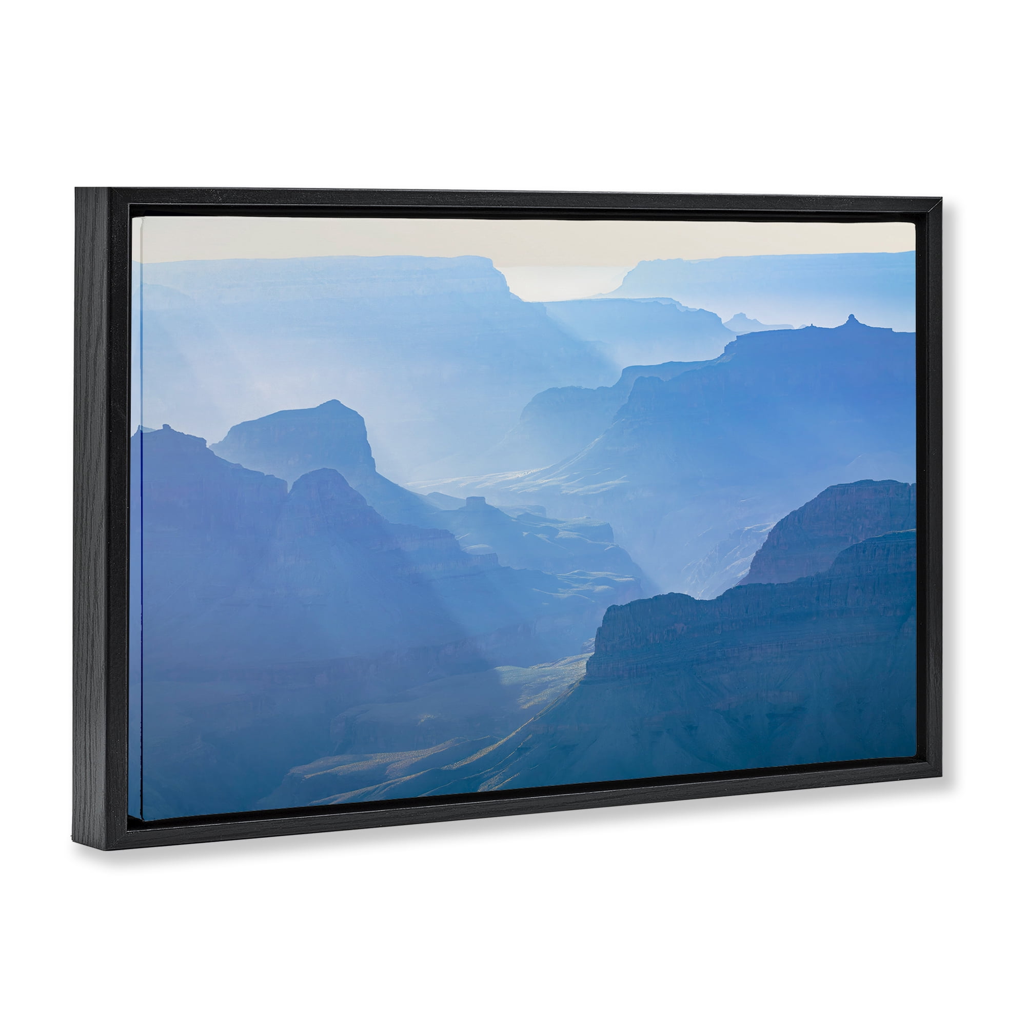 Stupell Industries Blue Sunlit Peaks Landscape & Nature Photography Black Floater Framed Canvas Art Print Wall Art, 31 x 21