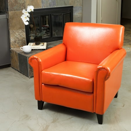 Noble House Modern Contemporary Bonded Leather Club Accent Chair Burnt Orange