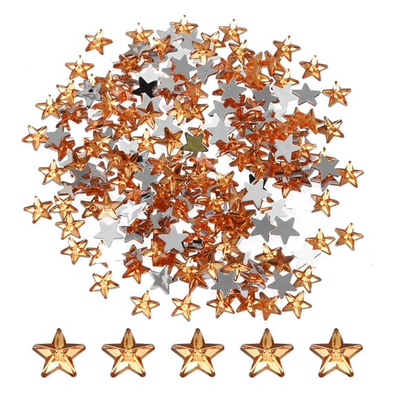 Uxcell 200PCS Acrylic Star Rhinestone 6x6mm Flat Back Plastic Gems Jewelry Stickers Orange