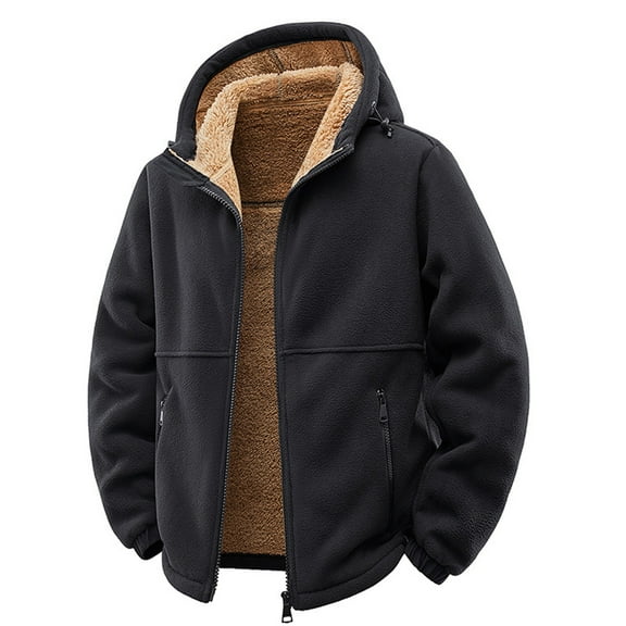 Mohiass Men's Sherpa Lined Hoodie Jacket Winter Warm Heavy Weight Zip Up Hooded Sweatshirt Thick Fleece Coats Black M